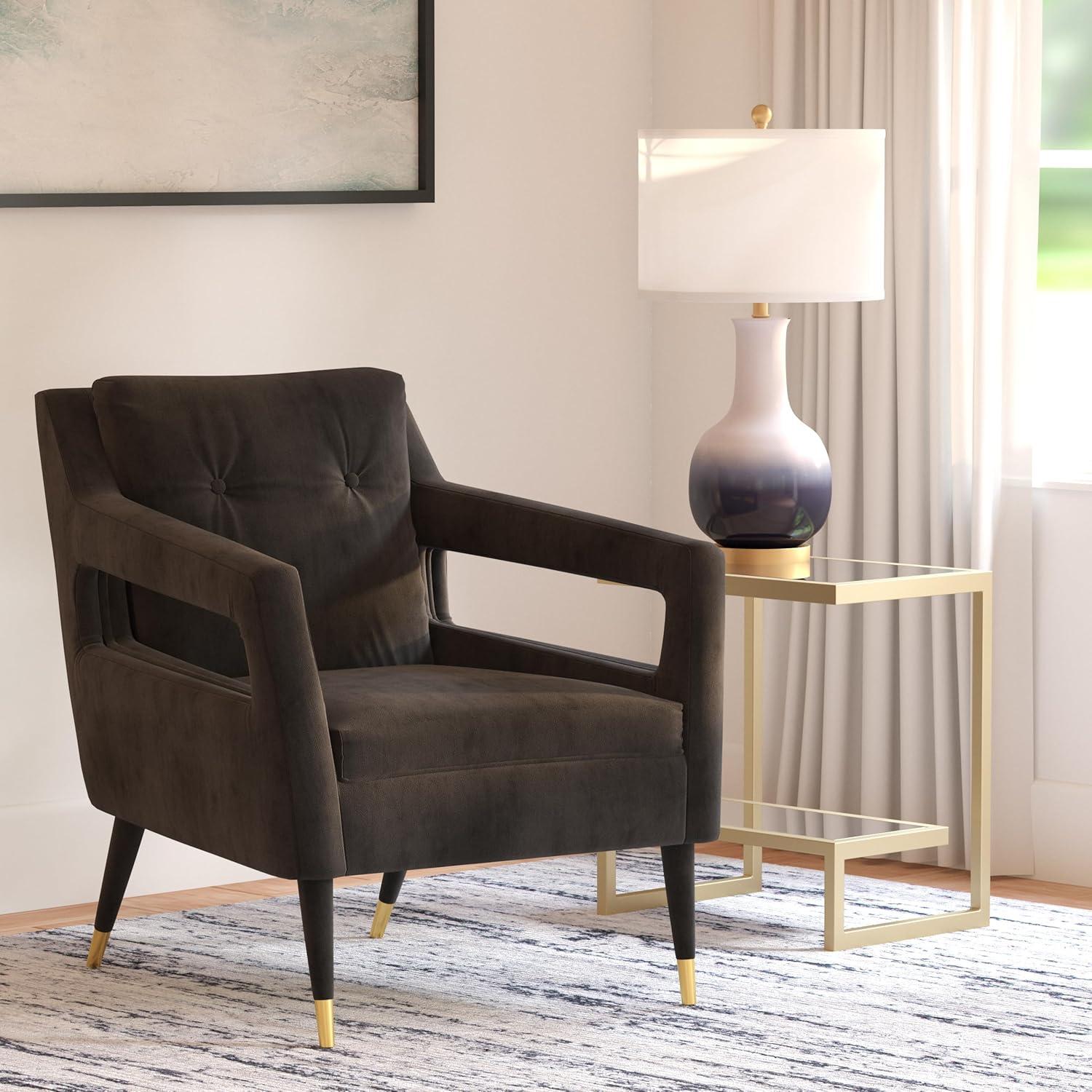 image:imageSafavieh Home Mara Retro Glam Navy Velvet and Gold Tufted Accent ChairShale Gold