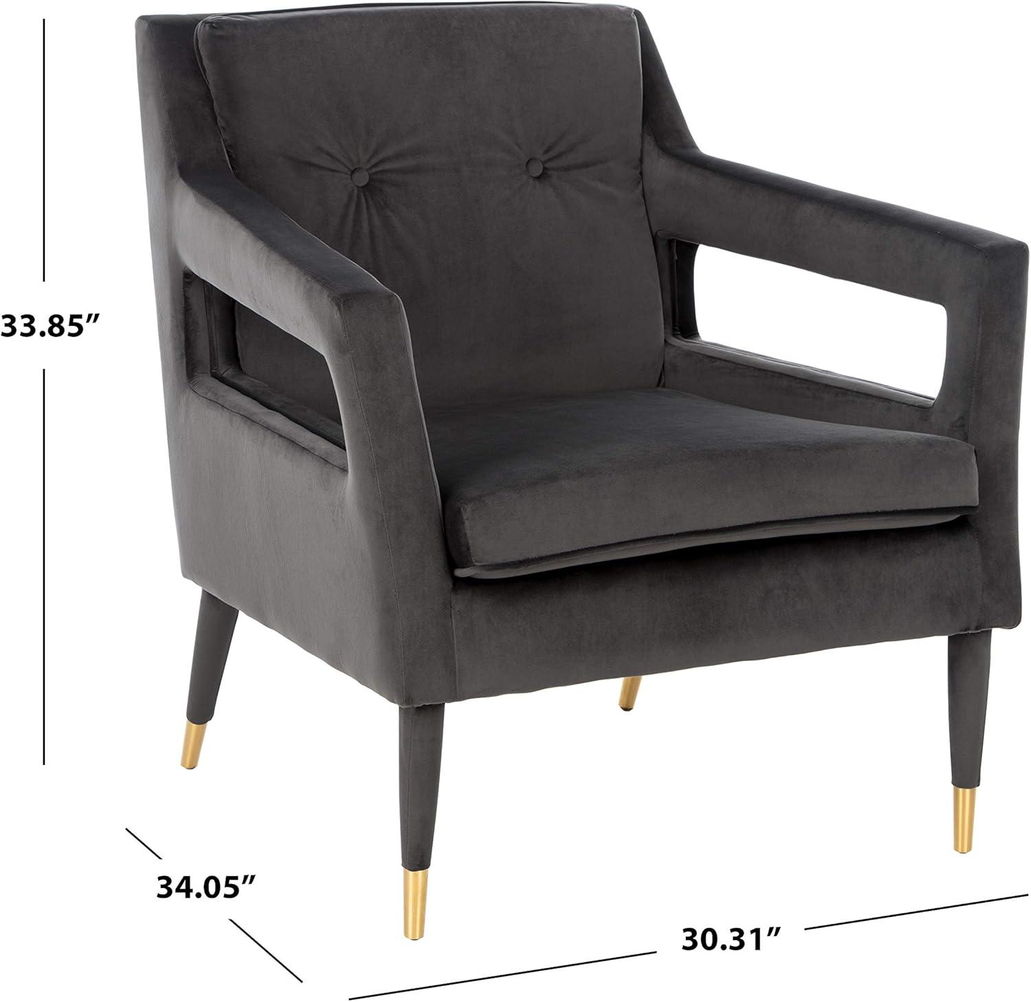 image:imageSafavieh Home Mara Retro Glam Navy Velvet and Gold Tufted Accent ChairShale Gold