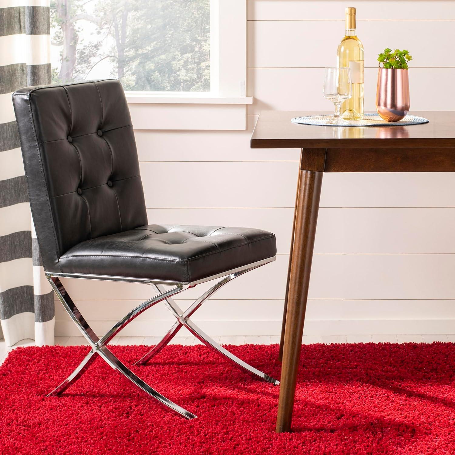 image:imageSafavieh Home Walsh Navy Velvet and Chrome Tufted Side ChairBlack