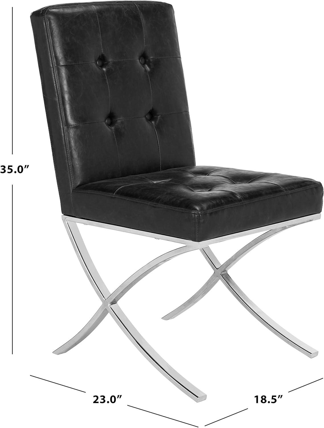 image:imageSafavieh Home Walsh Navy Velvet and Chrome Tufted Side ChairBlack