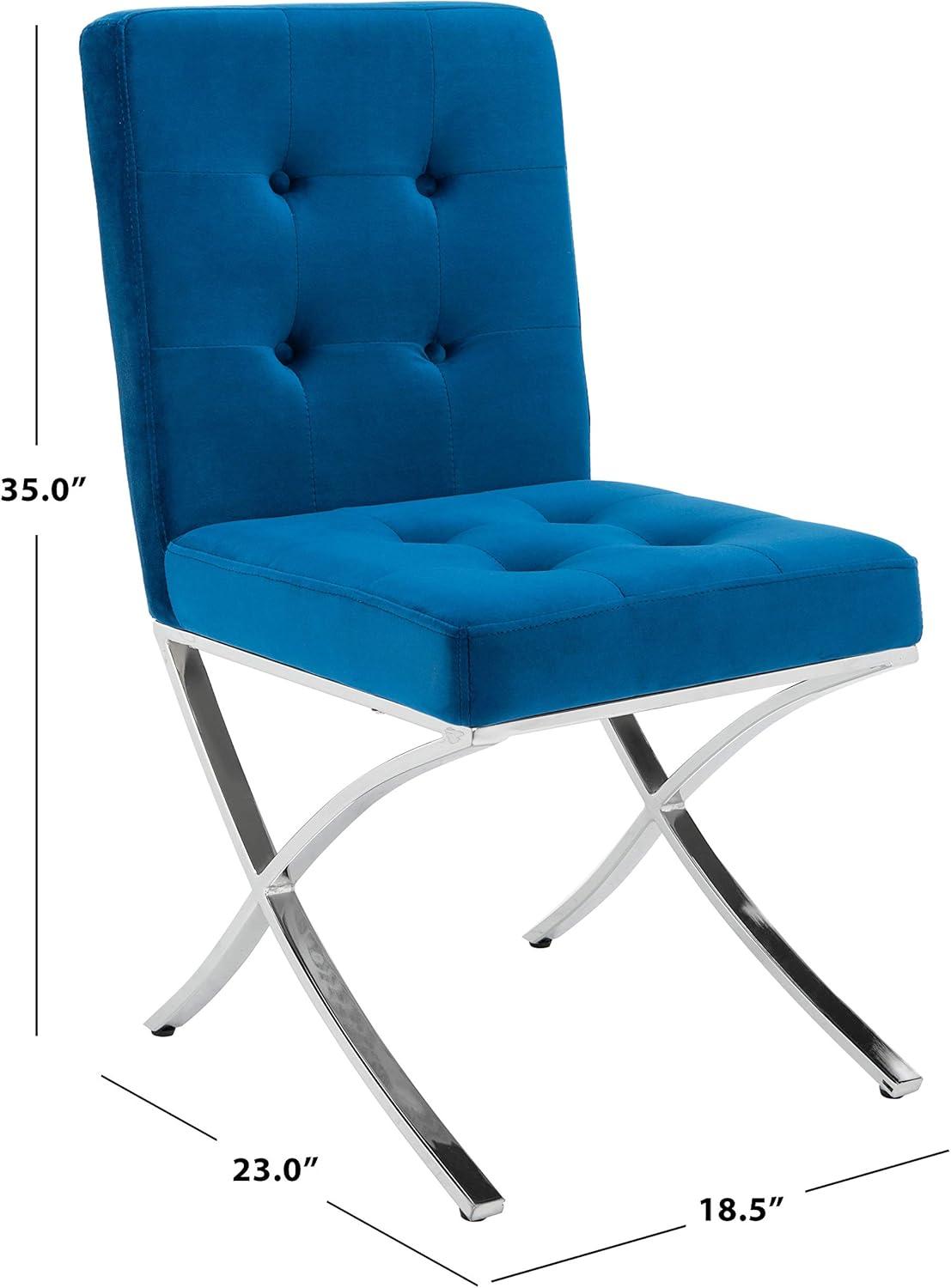 image:imageSafavieh Home Walsh Navy Velvet and Chrome Tufted Side ChairNavy Chrome