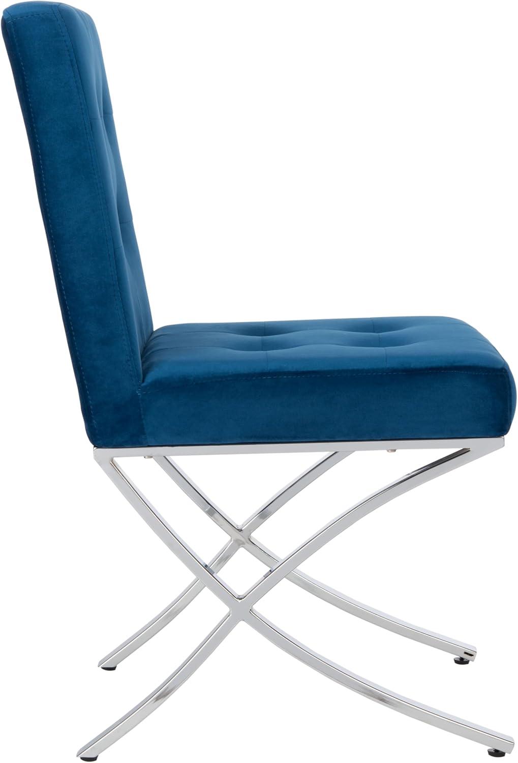image:imageSafavieh Home Walsh Navy Velvet and Chrome Tufted Side ChairNavy Chrome