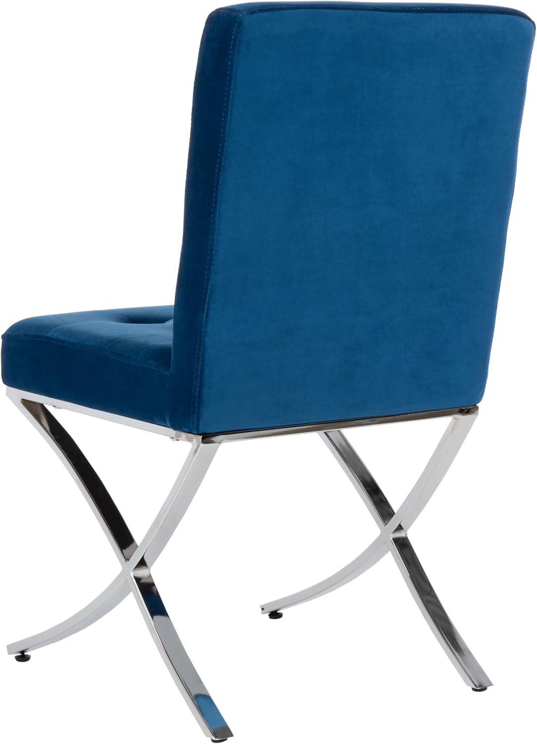 image:imageSafavieh Home Walsh Navy Velvet and Chrome Tufted Side ChairNavy Chrome