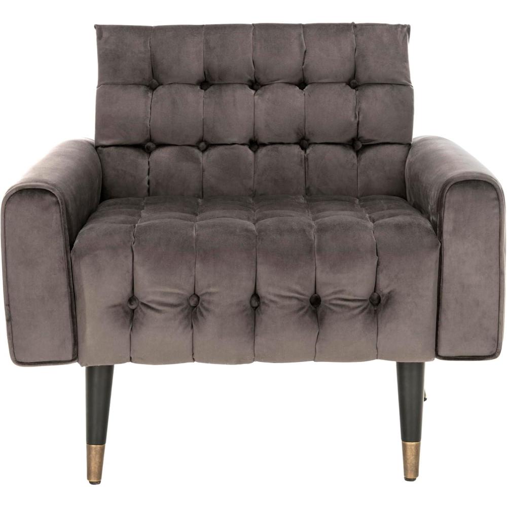 image:imageSafavieh Home Amaris Retro Glam Slate Blue Velvet and Black Tufted Accent ChairShale Black