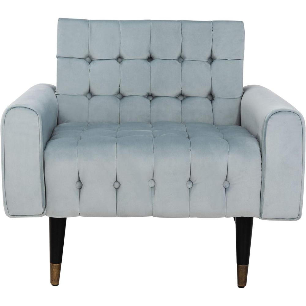 image:imageSafavieh Home Amaris Retro Glam Slate Blue Velvet and Black Tufted Accent ChairSlate Blue Black