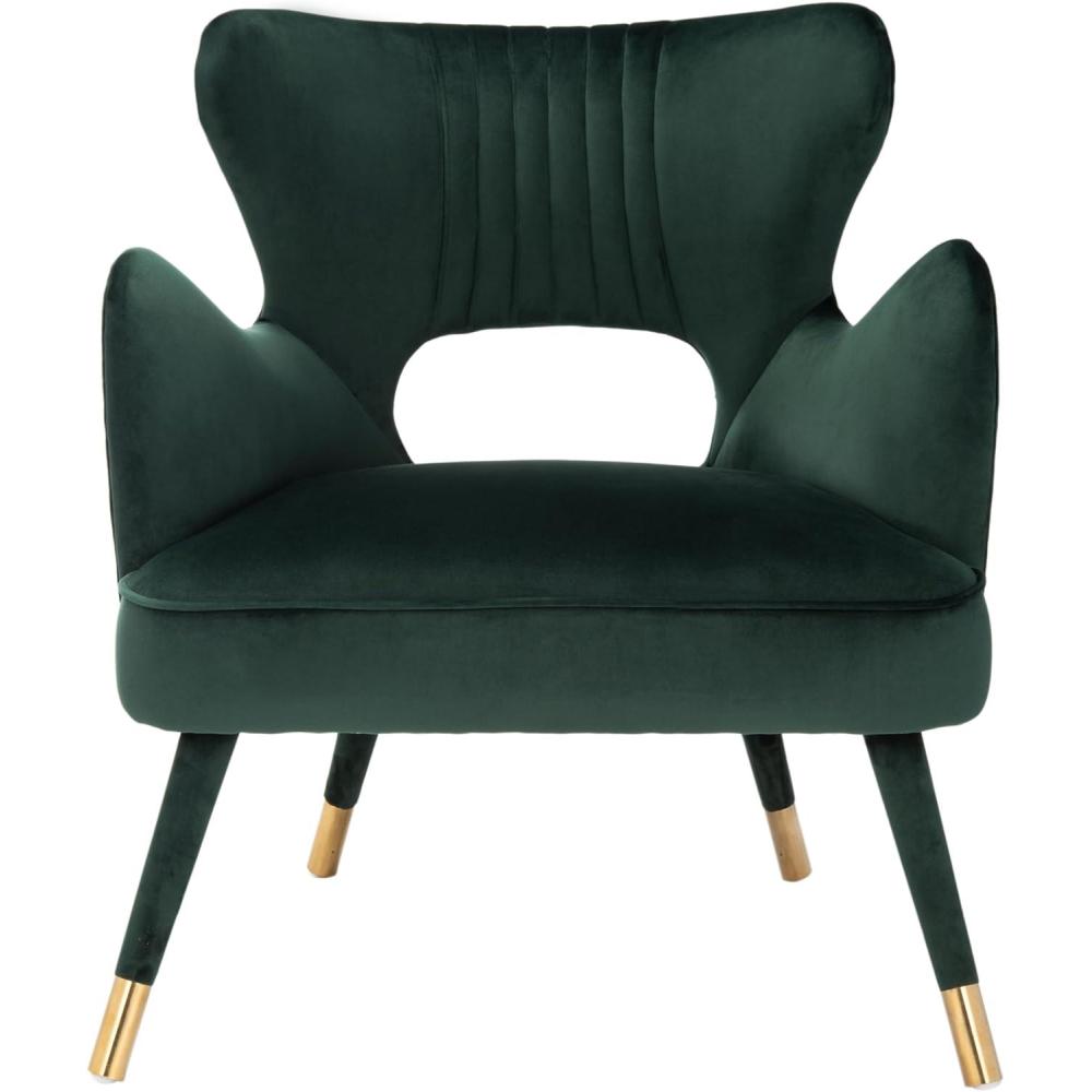 image:imageSafavieh Home Blair Retro Glam Slate Blue Velvet and Gold Wingback Accent ChairForest Green Gold