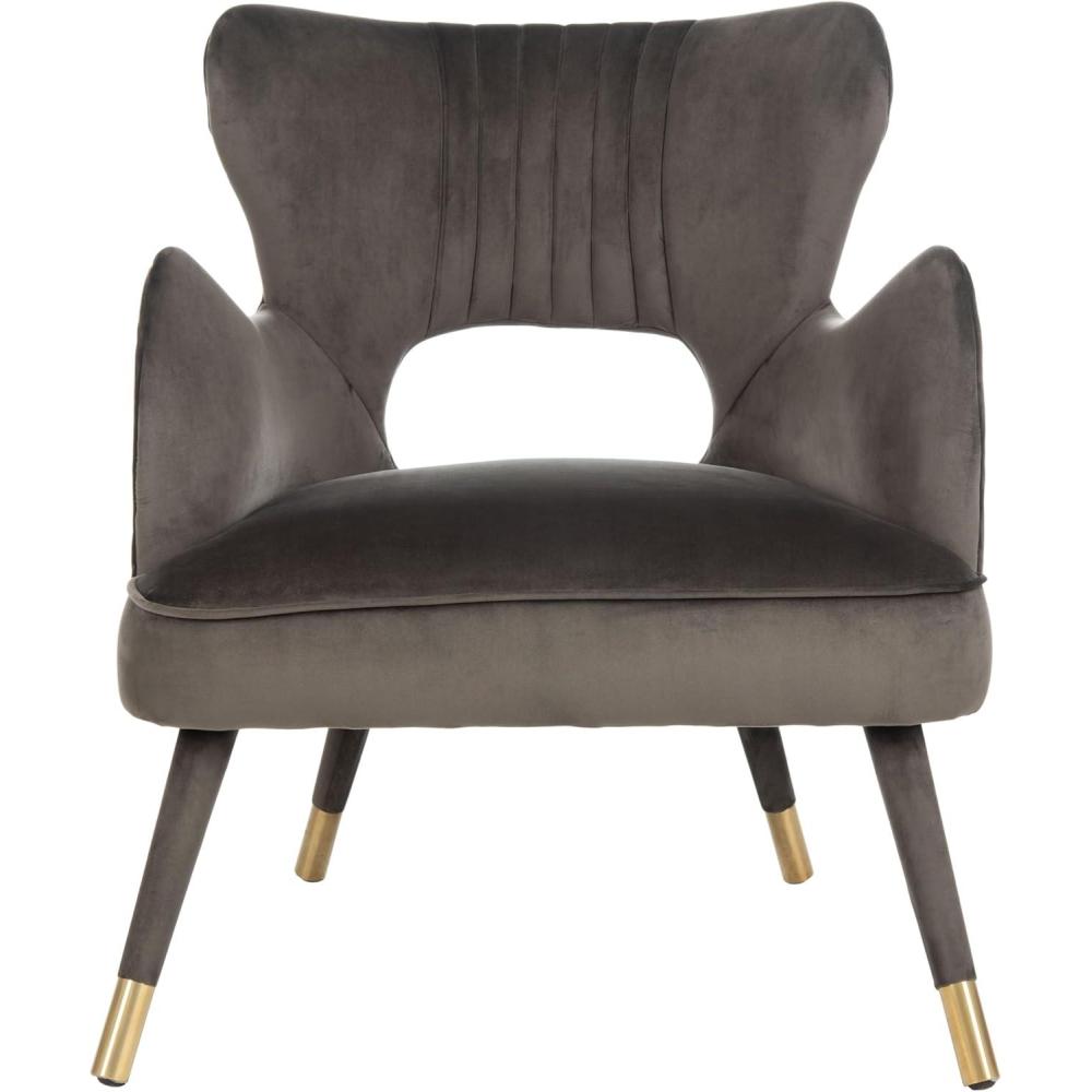 image:imageSafavieh Home Blair Retro Glam Slate Blue Velvet and Gold Wingback Accent ChairShale  Gold