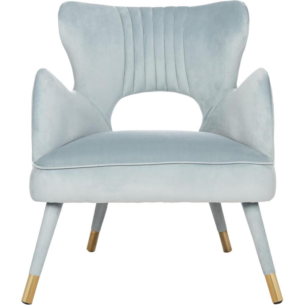 image:imageSafavieh Home Blair Retro Glam Slate Blue Velvet and Gold Wingback Accent ChairSlate Blue Gold
