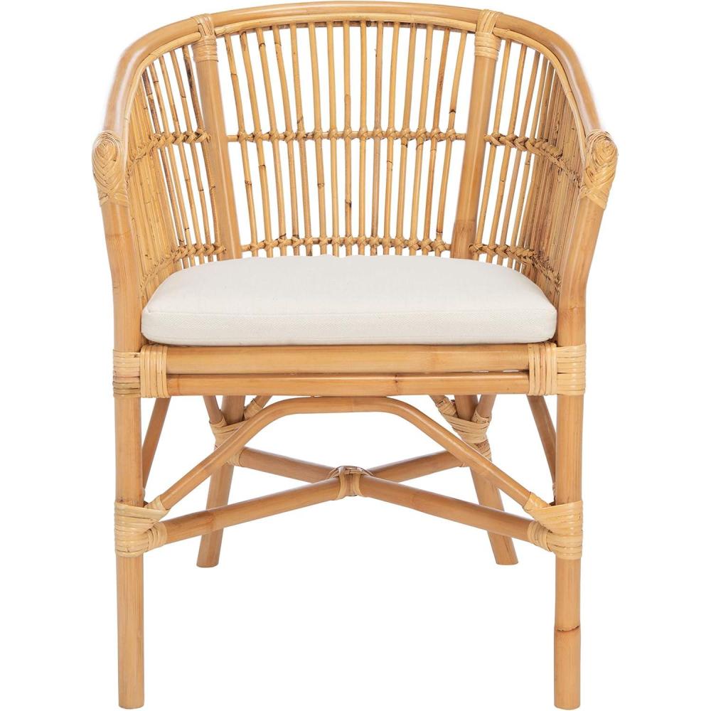 image:imageSafavieh Home Collection Olivia Rattan Cushion Accent Chair NaturalWhiteNatural White
