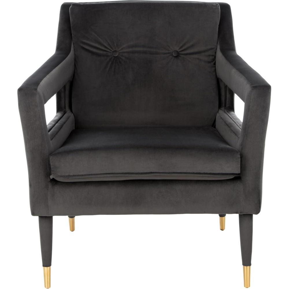 image:imageSafavieh Home Mara Retro Glam Navy Velvet and Gold Tufted Accent ChairShale Gold