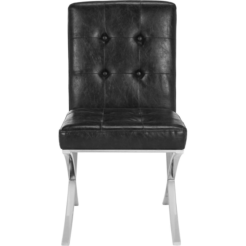 image:imageSafavieh Home Walsh Navy Velvet and Chrome Tufted Side ChairBlack