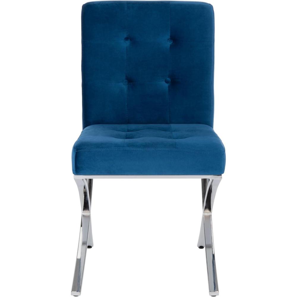 image:imageSafavieh Home Walsh Navy Velvet and Chrome Tufted Side ChairNavy Chrome
