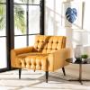 Safavieh Home Amaris Retro Glam Slate Blue Velvet and Black Tufted Accent Chair(Marigold / Black)