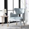 Safavieh Home Blair Retro Glam Slate Blue Velvet and Gold Wingback Accent Chair(Slate Blue / Gold)