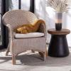 SAFAVIEH Home Antonia Coastal Grey White Wash Rattan Accent Chair with Cushion (ACH6504A)