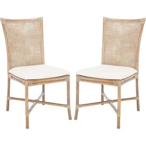 SAFAVIEH Home Collection Chiara Grey Wash Rattan White Cushion (Set of 2) Accent Chair (ACH6512A-SET2)