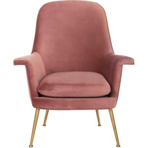 Safavieh Couture Home Aimee Retro Glam Dusty Rose Pink Velvet Arm Chair(Dusty Rose / Gold)