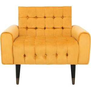 Safavieh Home Amaris Retro Glam Slate Blue Velvet and Black Tufted Accent Chair(Marigold / Black)