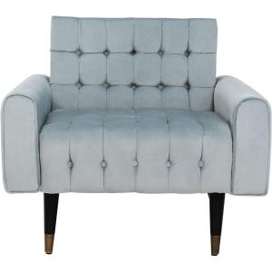 Safavieh Home Amaris Retro Glam Slate Blue Velvet and Black Tufted Accent Chair(Slate Blue / Black)