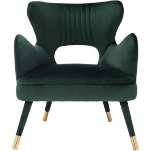 Safavieh Home Blair Retro Glam Slate Blue Velvet and Gold Wingback Accent Chair(Forest Green / Gold)