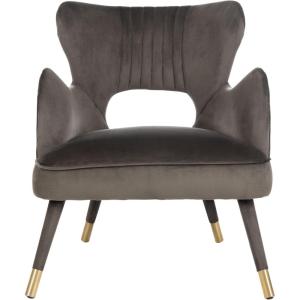 Safavieh Home Blair Retro Glam Slate Blue Velvet and Gold Wingback Accent Chair(Shale / Gold)