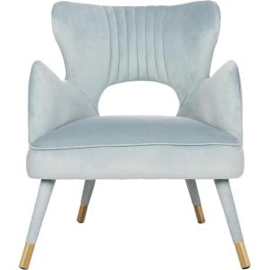 Safavieh Home Blair Retro Glam Slate Blue Velvet and Gold Wingback Accent Chair(Slate Blue / Gold)