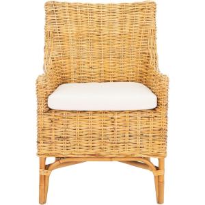 Safavieh Home Collection Cristen Rattan Cushion Accent Chair, Natural White Wash/White (ACH6513A)(Natural / White)