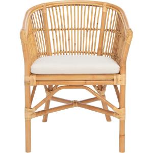 Safavieh Home Collection Olivia Rattan Cushion Accent Chair, Natural/White(Natural / White)