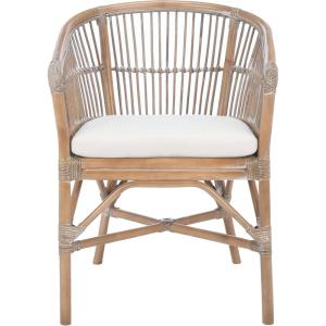 Safavieh Home Collection Olivia Rattan Cushion Accent Chair, Natural/White(White Washed / White)