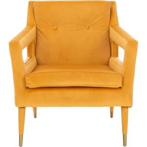 Safavieh Home Mara Retro Glam Navy Velvet and Gold Tufted Accent Chair(Marigold / Gold)