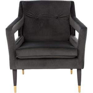 Safavieh Home Mara Retro Glam Navy Velvet and Gold Tufted Accent Chair(Shale / Gold)