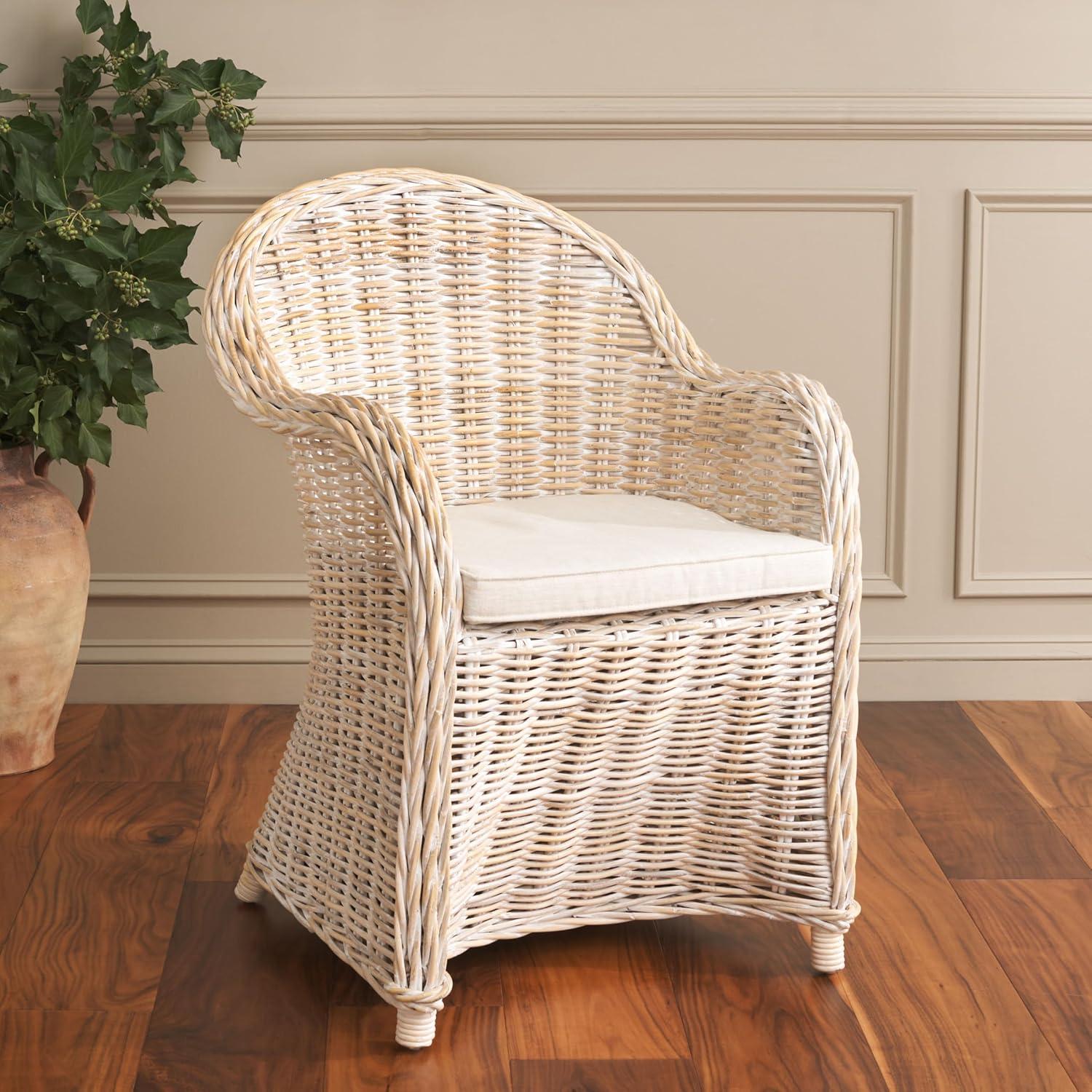image:imageSAFAVIEH Home Collection Callista Yellow Wicker Club ChairWhite Washed