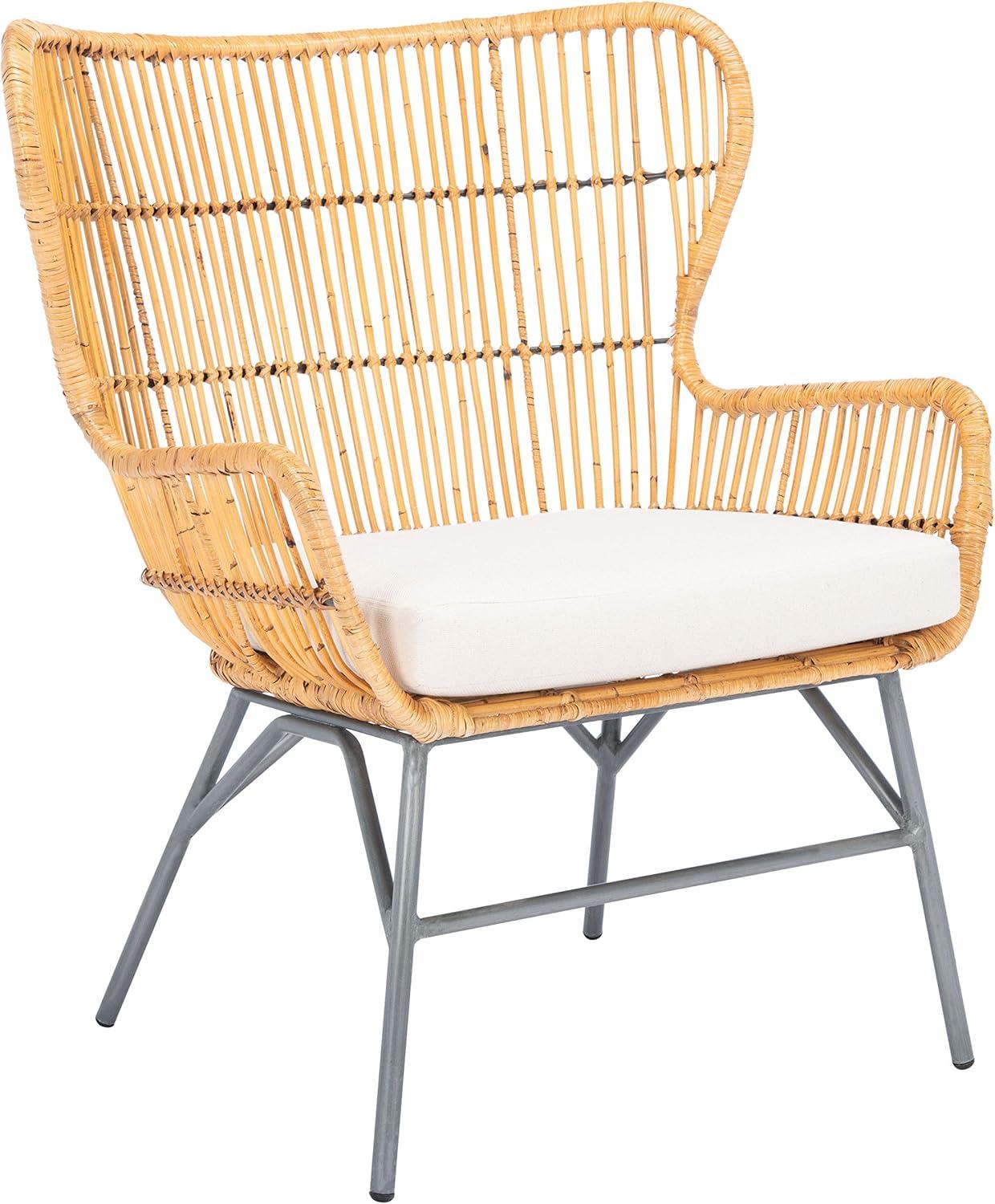 image:imageSAFAVIEH Home Collection Lenu Rattan White Cushion Accent Chair NaturalBlack ACH6510BNatural Black