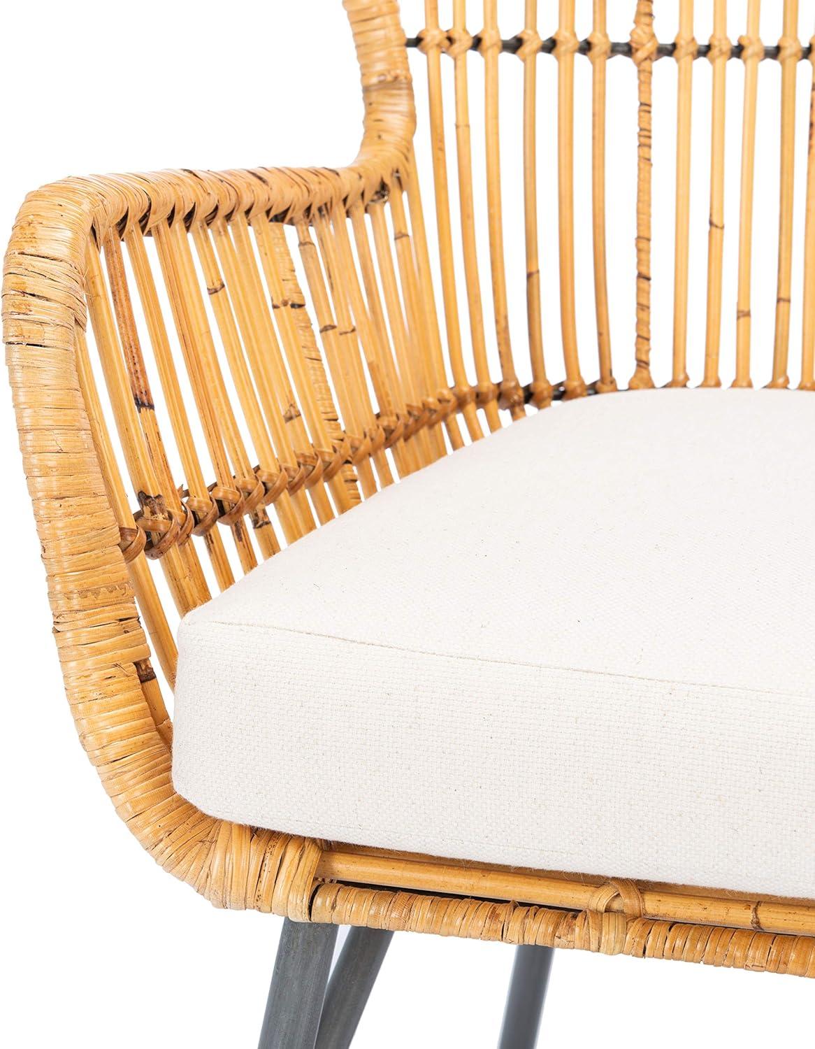 image:imageSAFAVIEH Home Collection Lenu Rattan White Cushion Accent Chair NaturalBlack ACH6510BNatural Black