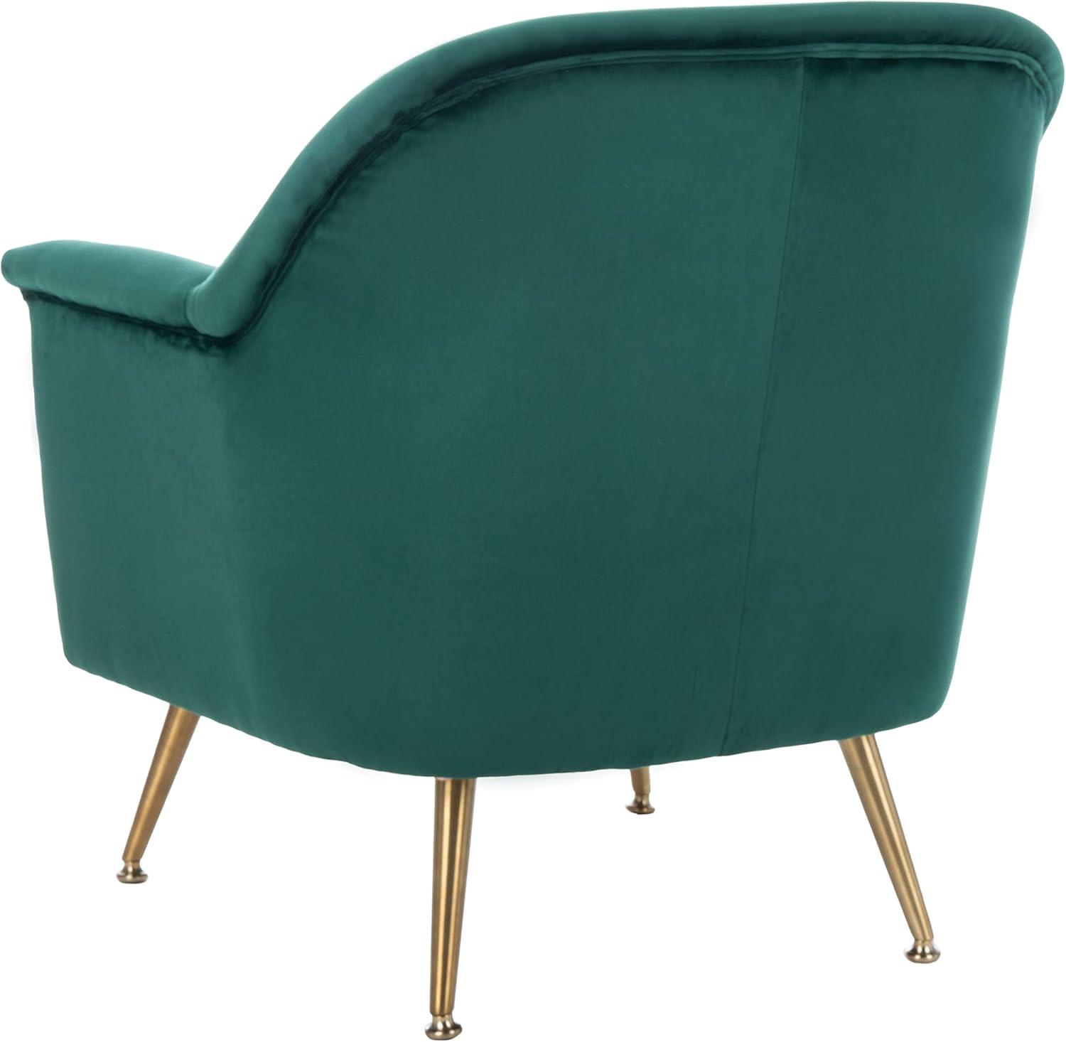 image:imageSafavieh Home Brienne Retro Glam Navy Velvet and Brass Arm ChairEmerald Brass