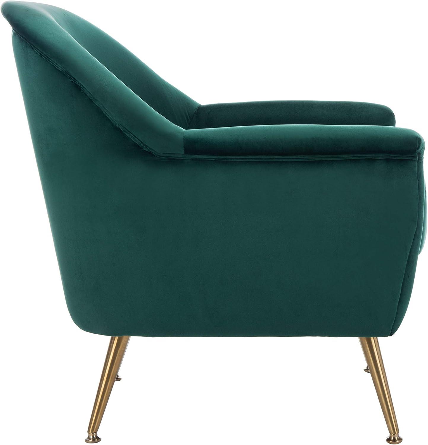 image:imageSafavieh Home Brienne Retro Glam Navy Velvet and Brass Arm ChairEmerald Brass