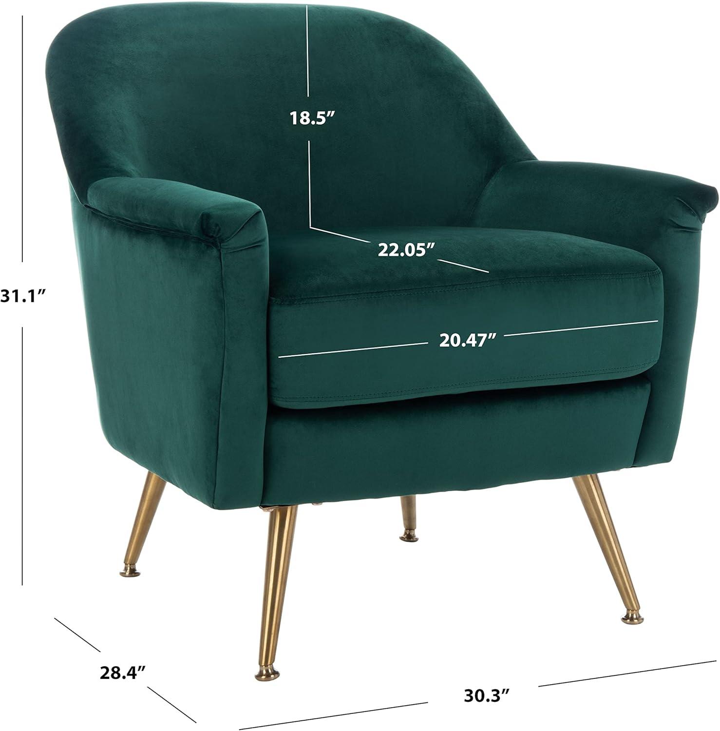 image:imageSafavieh Home Brienne Retro Glam Navy Velvet and Brass Arm ChairEmerald Brass
