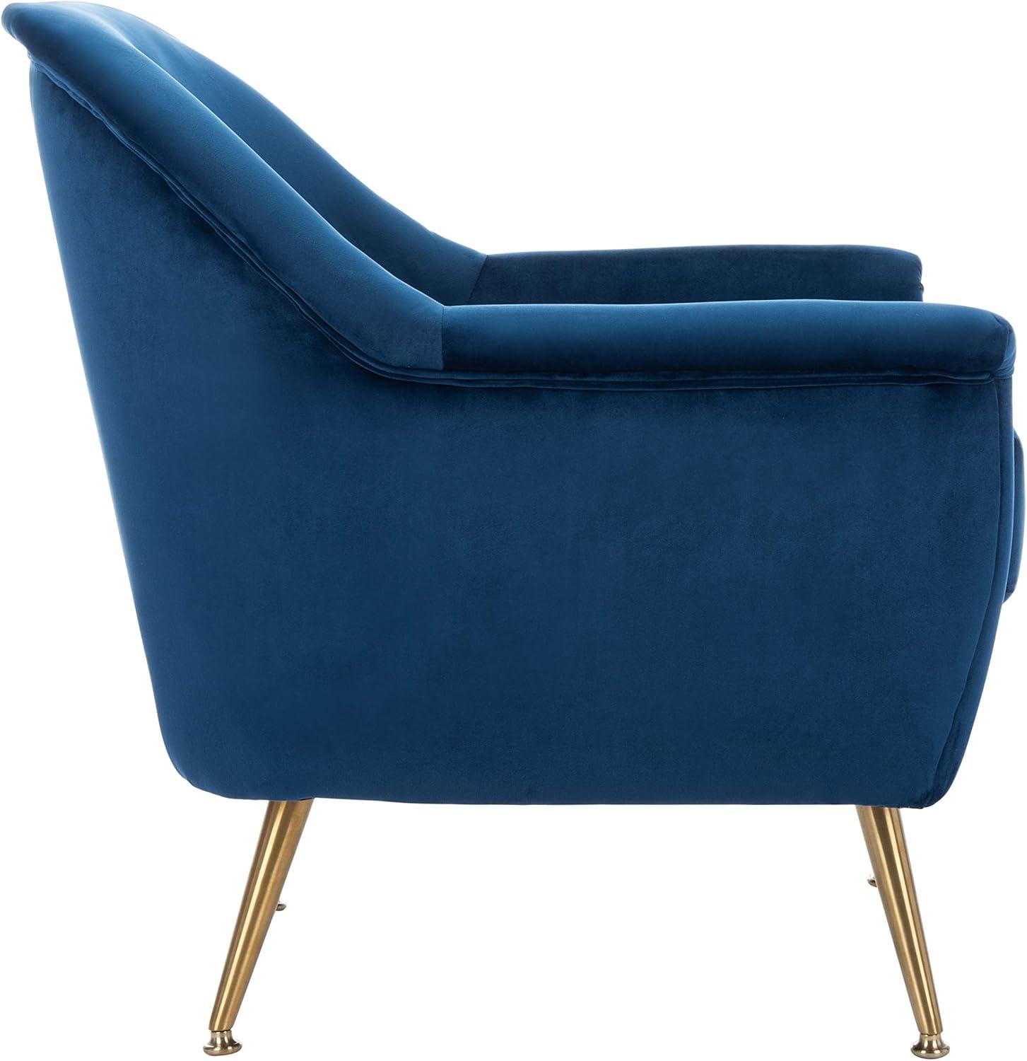 image:imageSafavieh Home Brienne Retro Glam Navy Velvet and Brass Arm ChairNavy Brass