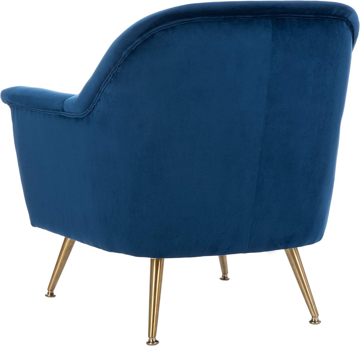 image:imageSafavieh Home Brienne Retro Glam Navy Velvet and Brass Arm ChairNavy Brass