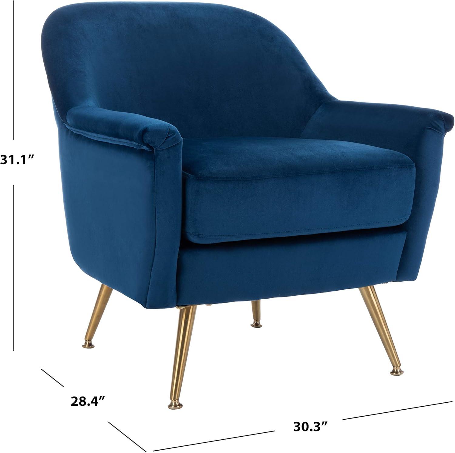 image:imageSafavieh Home Brienne Retro Glam Navy Velvet and Brass Arm ChairNavy Brass