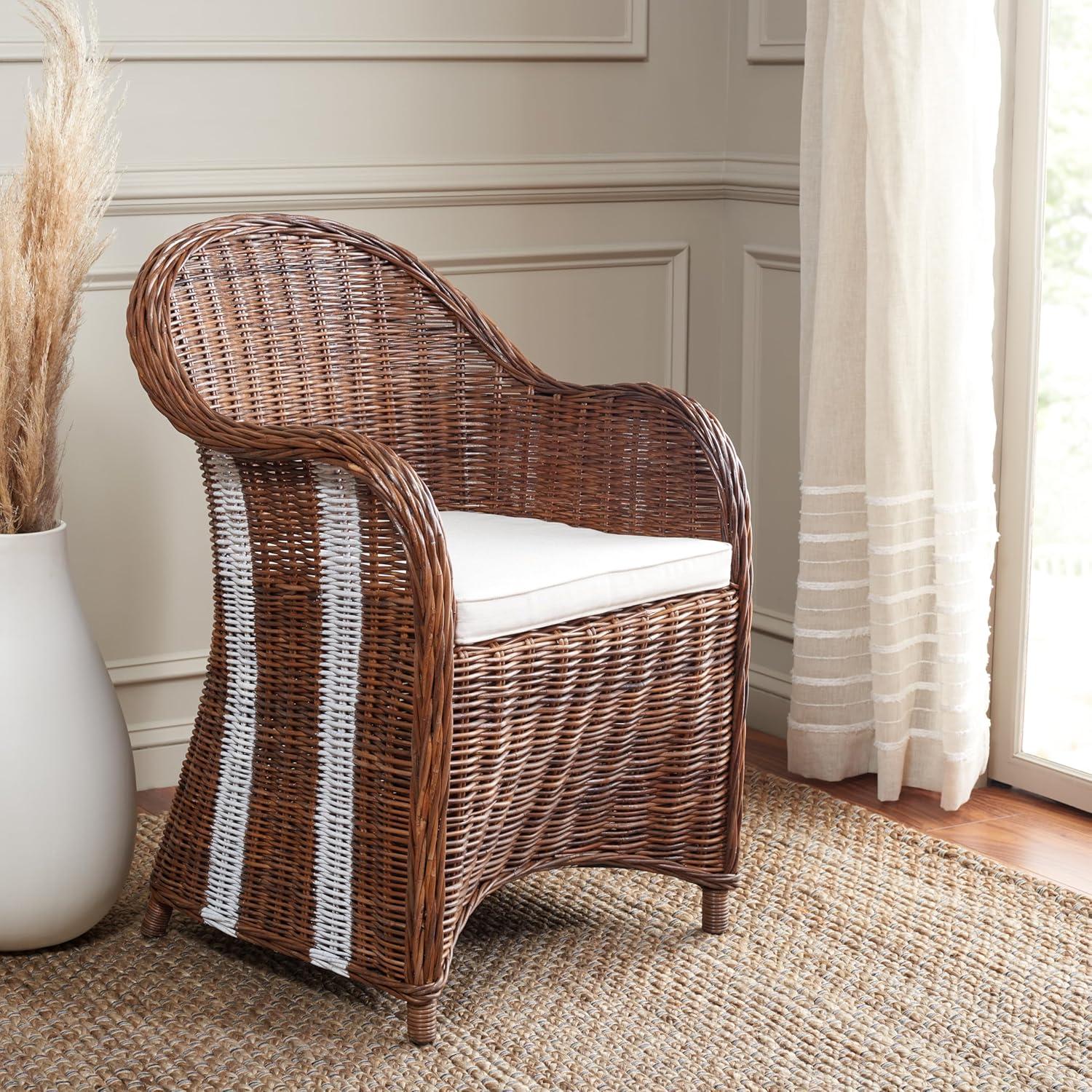 image:imageSafavieh Home Collection Hemi Brown amp White Striped Wicker Club Chair Standard