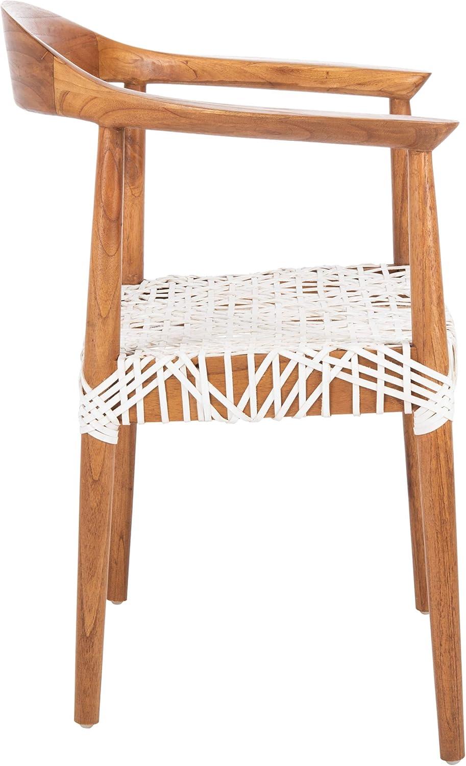 image:imageSafavieh Home Collection Juneau Leather Woven Natural and OffWhite Accent ChairNatural White