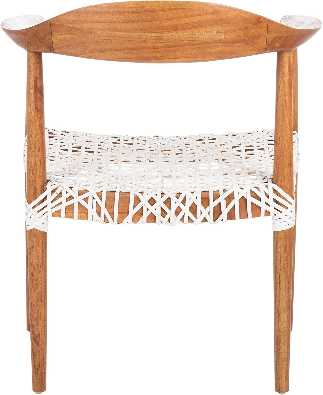 image:imageSafavieh Home Collection Juneau Leather Woven Natural and OffWhite Accent ChairNatural White