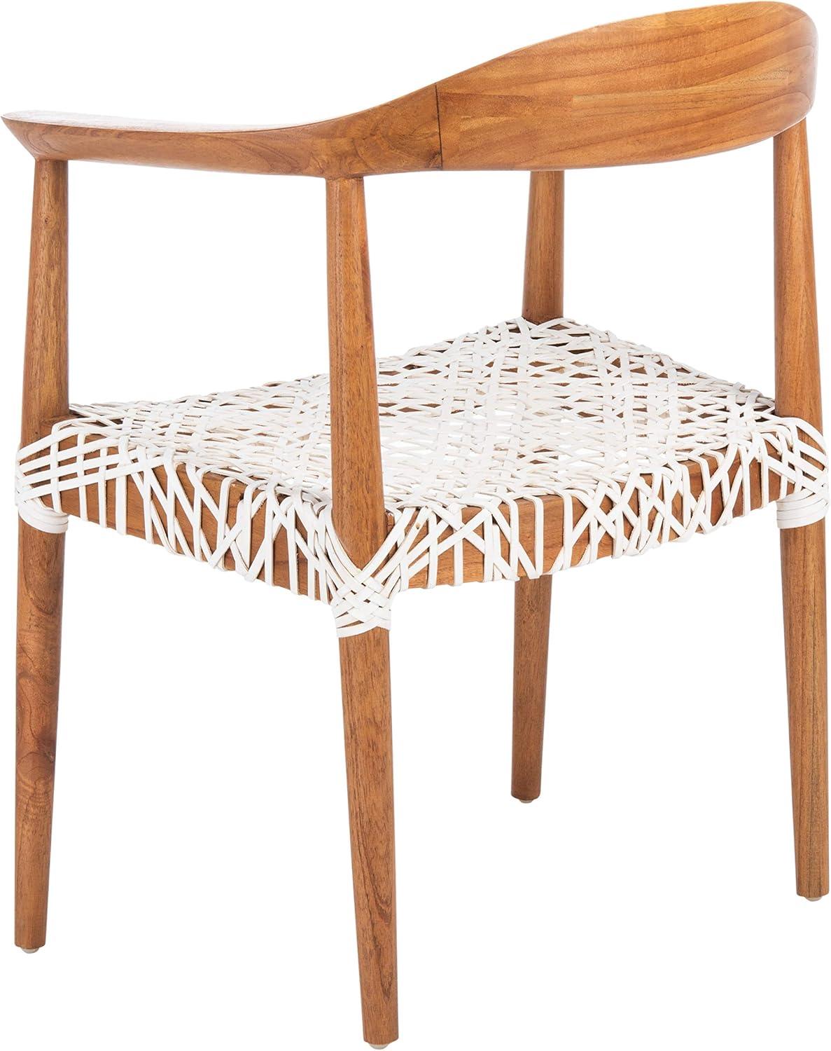 image:imageSafavieh Home Collection Juneau Leather Woven Natural and OffWhite Accent ChairNatural White