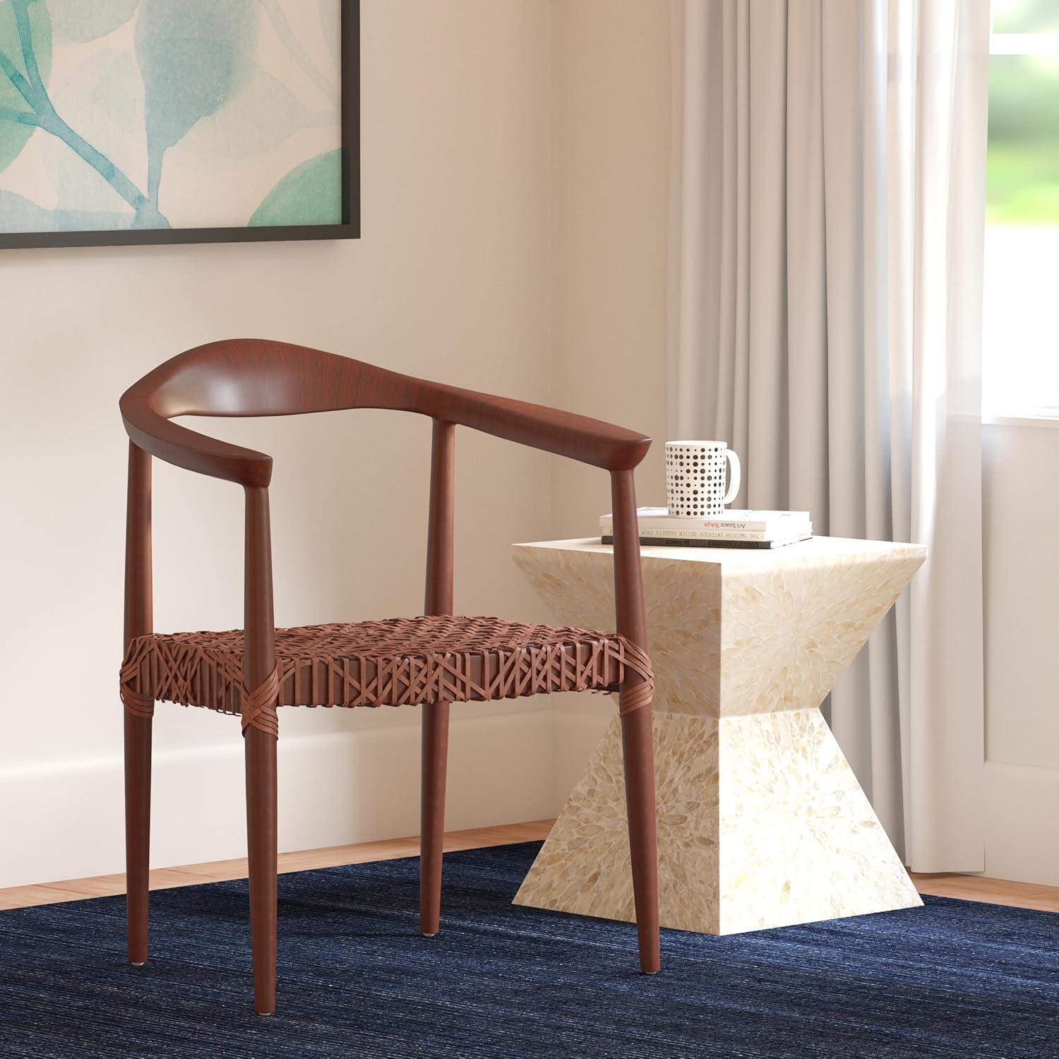 image:imageSafavieh Home Collection Juneau Leather Woven Natural and OffWhite Accent ChairWalnut Brown