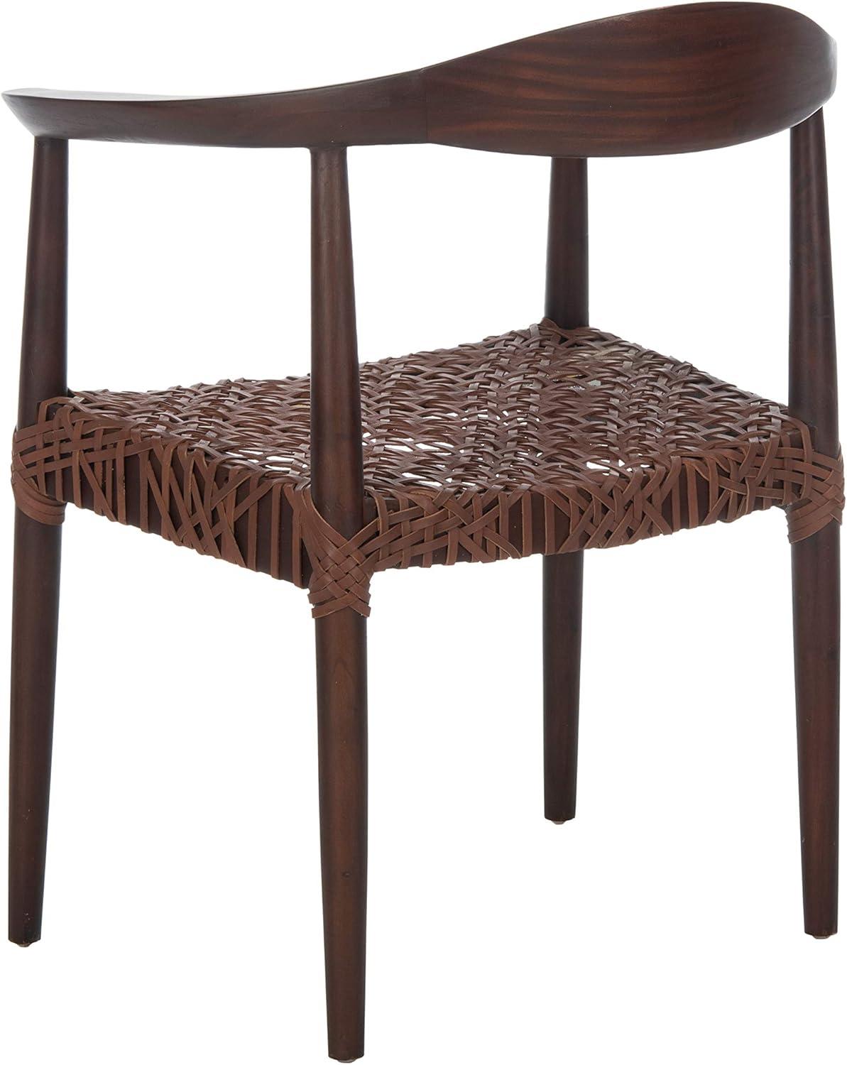 image:imageSafavieh Home Collection Juneau Leather Woven Natural and OffWhite Accent ChairWalnut Brown