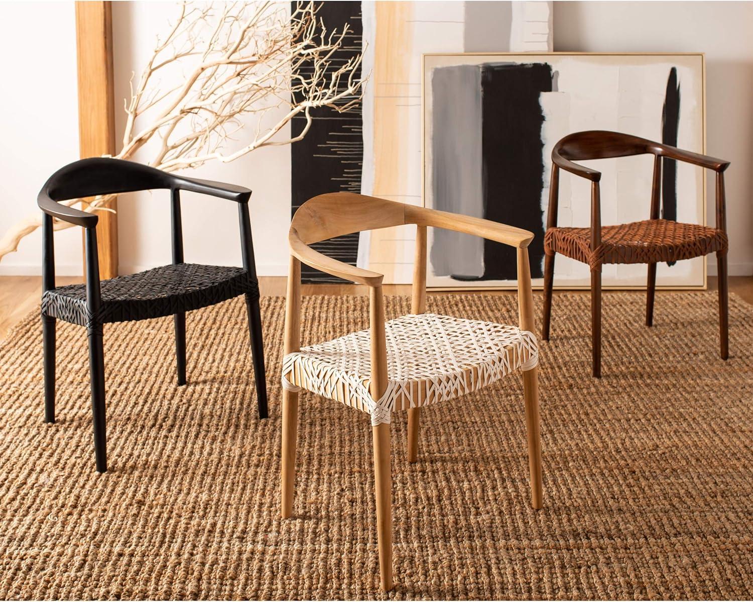 image:imageSafavieh Home Collection Juneau Leather Woven Natural and OffWhite Accent ChairWalnut Brown
