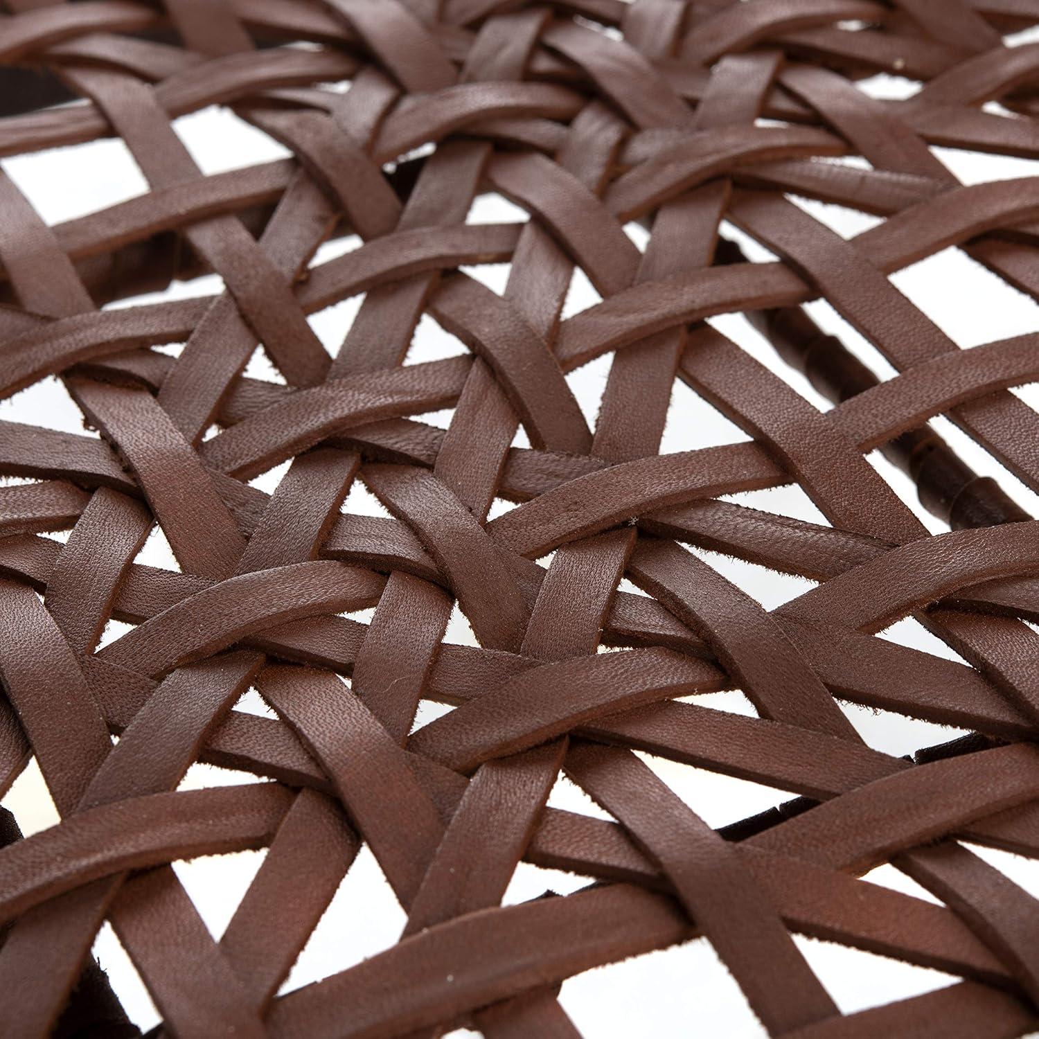 image:imageSafavieh Home Collection Juneau Leather Woven Natural and OffWhite Accent ChairWalnut Brown