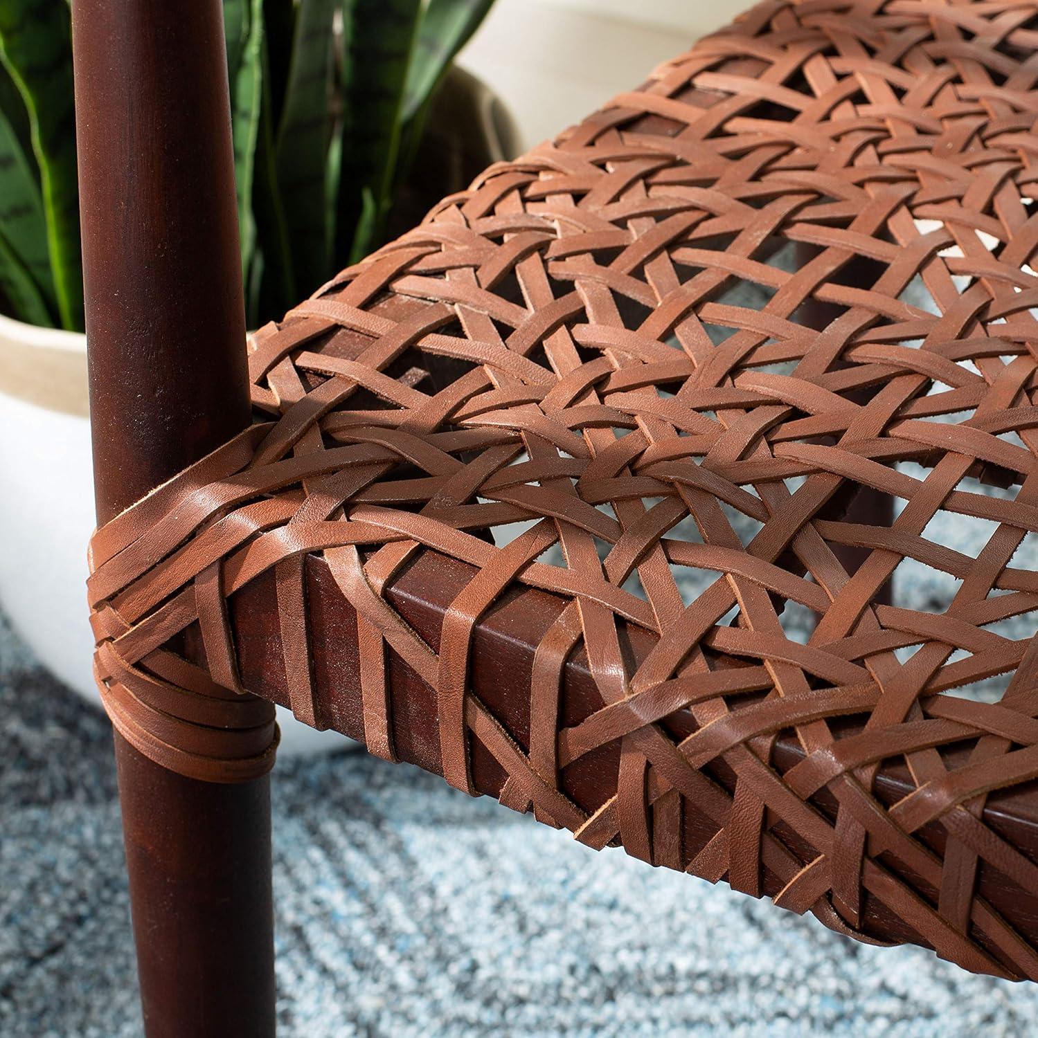 image:imageSafavieh Home Collection Juneau Leather Woven Natural and OffWhite Accent ChairWalnut Brown