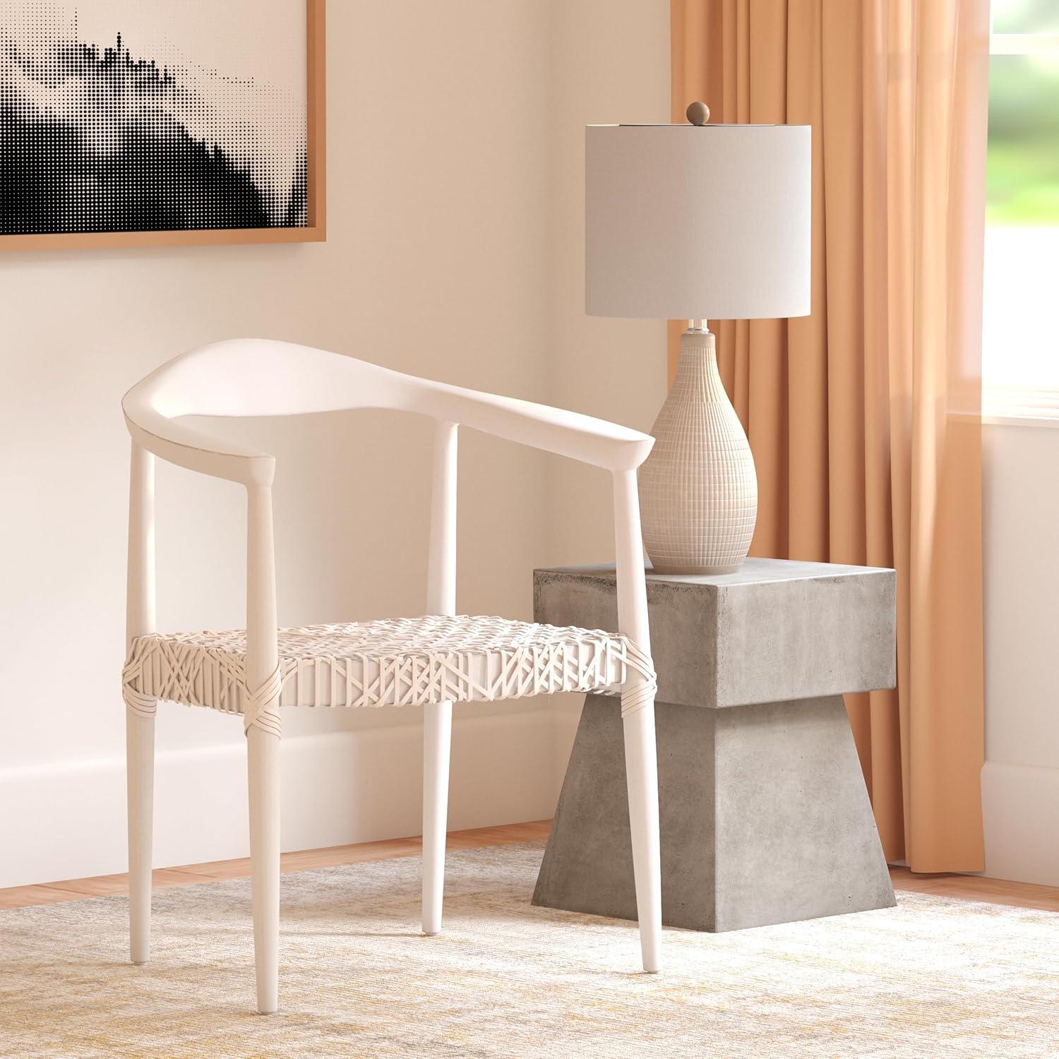 image:imageSafavieh Home Collection Juneau Leather Woven Natural and OffWhite Accent ChairWhite